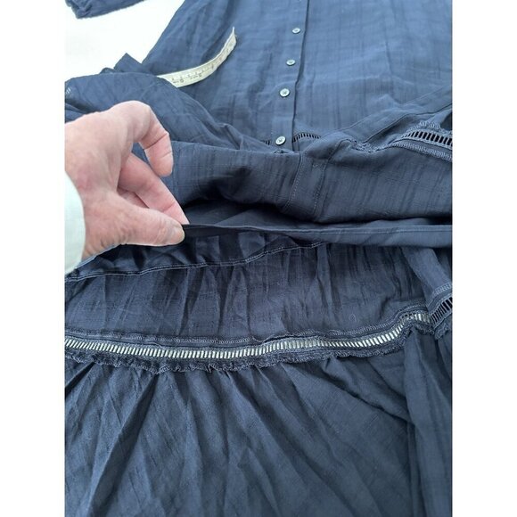 MADEWELL Tie-Waist Tiered Midi Dress Windowpane Navy Blue Button Up Size 8 - Picture 15 of 16